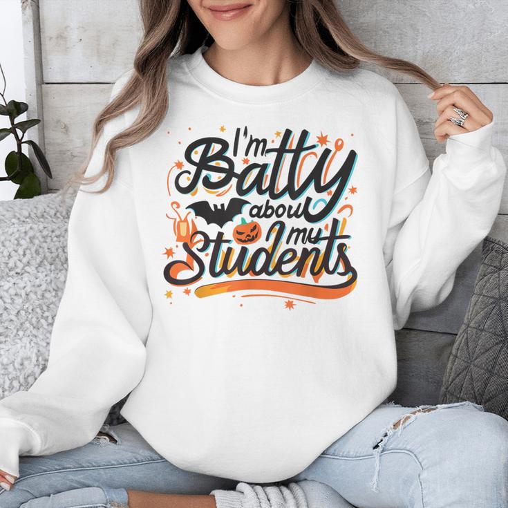 I'm Batty About My Students Watercolor Bat Teacher Halloween Unisex Sweatshirt, funny design