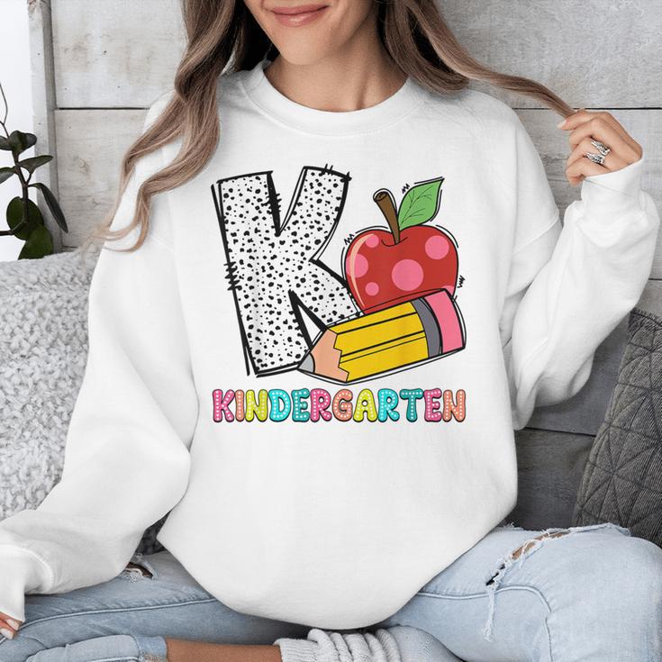 K Is For Kindergarten Teacher Pencil Apple Back To School Unisex Sweatshirt, funny design K Is For Kindergarten Teacher Pencil Apple Back To School Unisex Sweatshirt, funny design