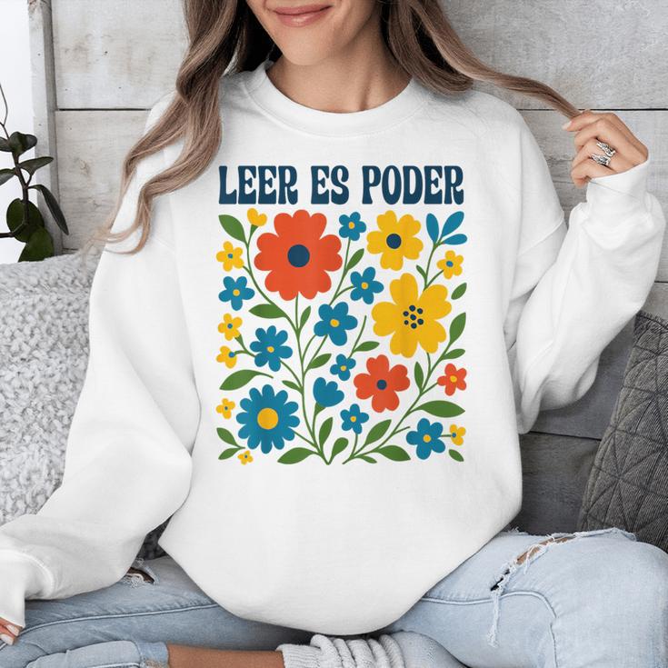 Leer Es Poder Cute Floral Boho Spanish Teacher Reading Unisex Sweatshirt, funny design Leer Es Poder Cute Floral Boho Spanish Teacher Reading Unisex Sweatshirt, funny design