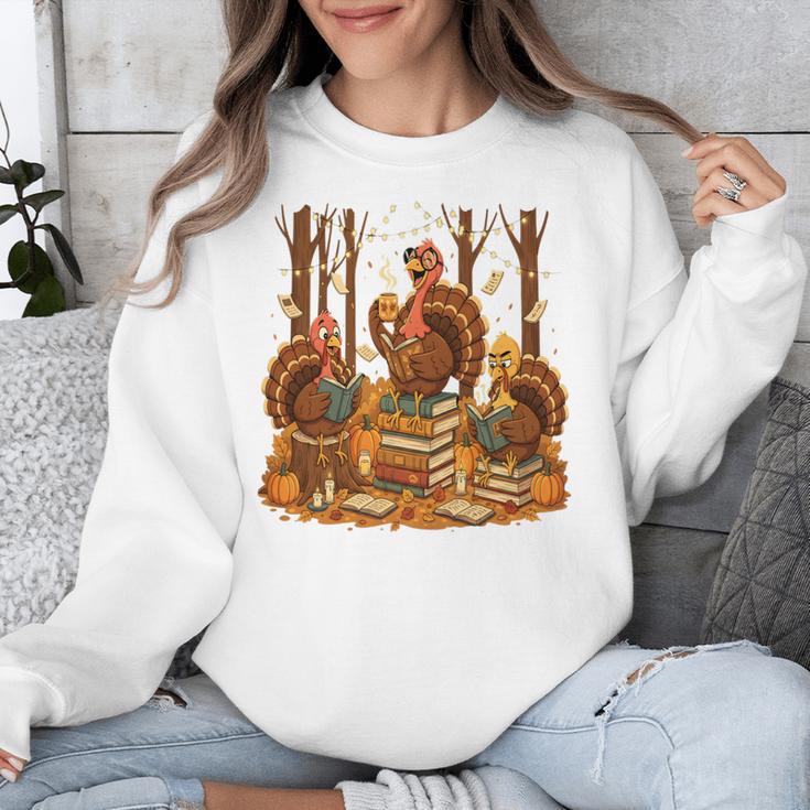 Librarian Turkey Reading Book Fall Thanksgiving Teacher Book Unisex Sweatshirt, funny design Librarian Turkey Reading Book Fall Thanksgiving Teacher Book Unisex Sweatshirt, funny design