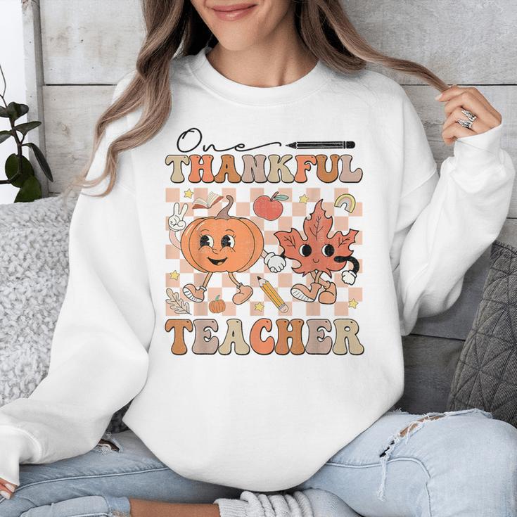 One Thankful Teacher Thanksgiving Groovy Fall Autumn Teacher Unisex Sweatshirt, Groovy Teacher Gifts, funny design One Thankful Teacher Thanksgiving Groovy Fall Autumn Teacher Unisex Sweatshirt, Groovy Teacher Gifts, funny design