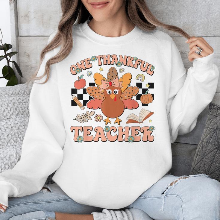 One Thankful Teacher Thanksgiving Retro Groovy Fall Teachers Unisex Sweatshirt, Groovy Teacher Gifts, funny design
