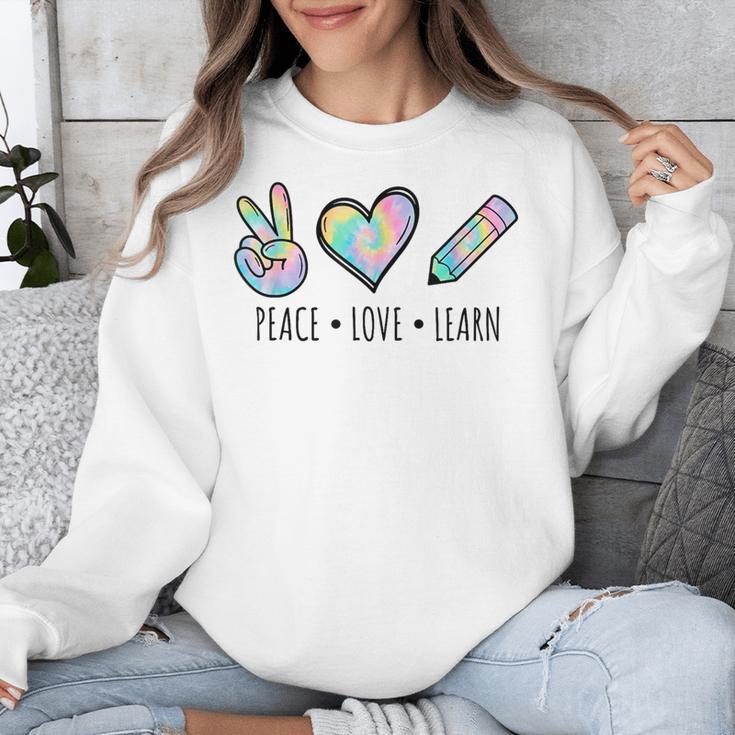 Peace Love Learn Tie Dye Teacher Kids 100th Days Of School Unisex Sweatshirt, funny design