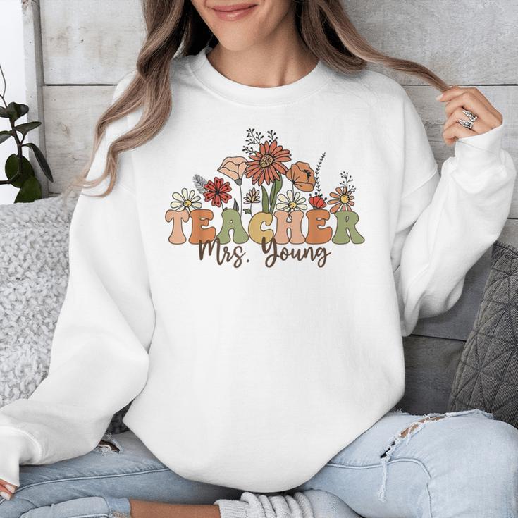 Personalized Name Teacher Mrs Young Back To School Custom Unisex Sweatshirt, funny design