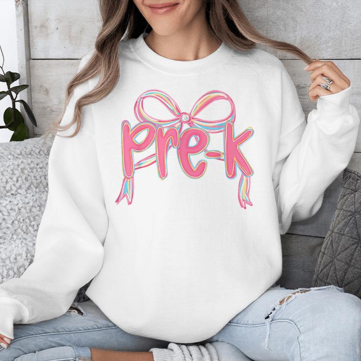 Preppy Pre k Back To School Pre-k Teachers Girls Cute Bow Unisex Sweatshirt, funny design