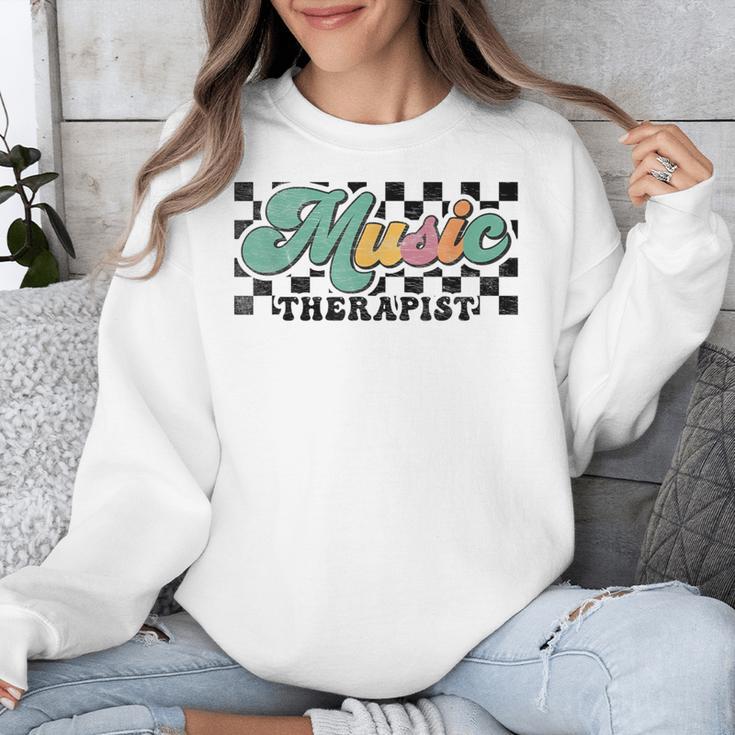 Retro Checkered Music Therapist Squad Music Therapy Teacher For Men Women Unisex Sweatshirt, funny design