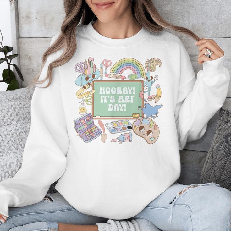 Retro Hooray It's Art Day Art Teacher Back To School Women Unisex Sweatshirt, funny design Retro Hooray It's Art Day Art Teacher Back To School Women Unisex Sweatshirt, funny design