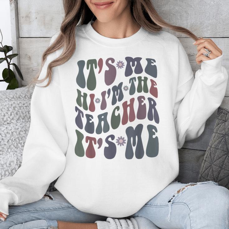 Retro IT'S ME Hi I'm The TEACHER Groovy Testing Squad Pink Unisex Sweatshirt, Groovy Teacher Gifts, funny design
