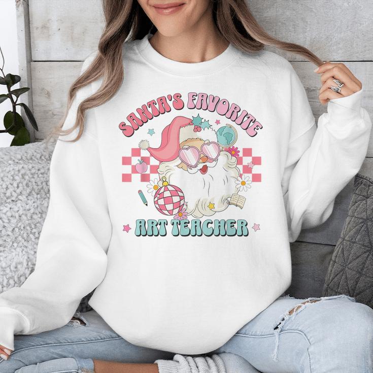 Retro Pink Christmas Santa's Favorite Art Teacher Artist Unisex Sweatshirt, funny design