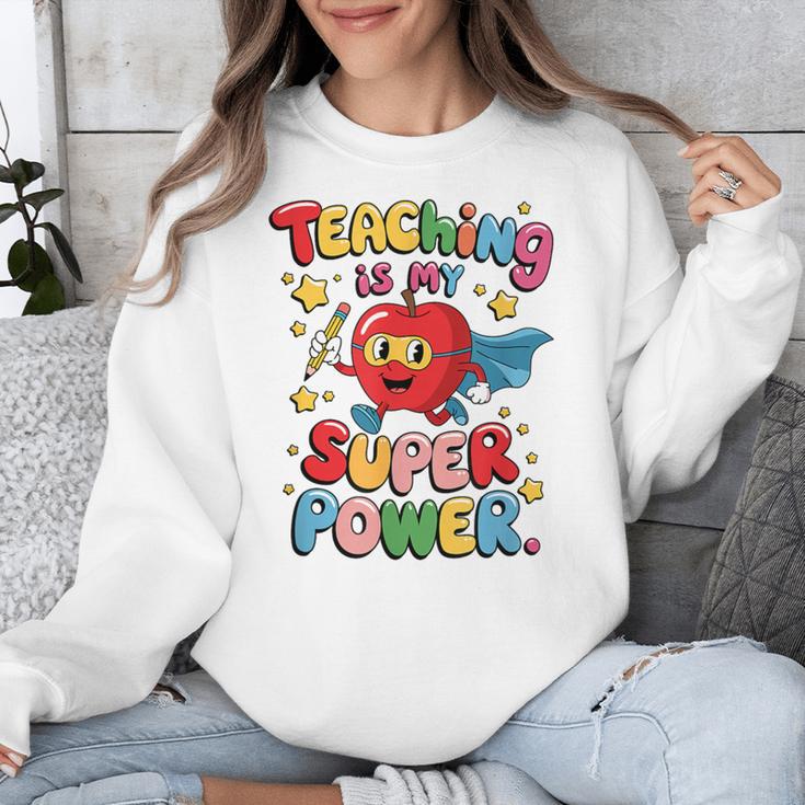Retro Teaching Is My Superpower Apple Teacher Appreciation Unisex Sweatshirt, funny design