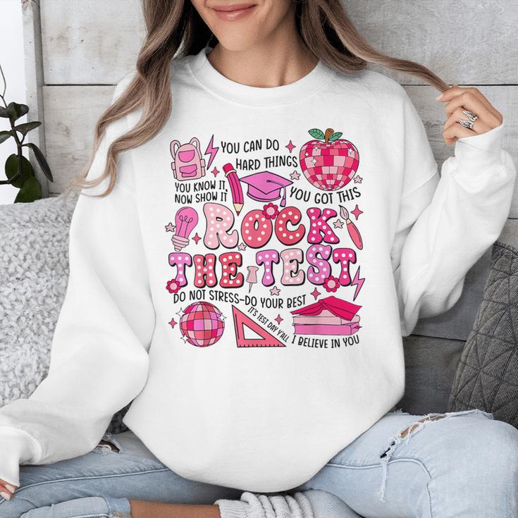 Rock The Test Testing Day Don't Stress Do Your Best Teacher For Men Women Girls Kids Unisex Sweatshirt, funny design
