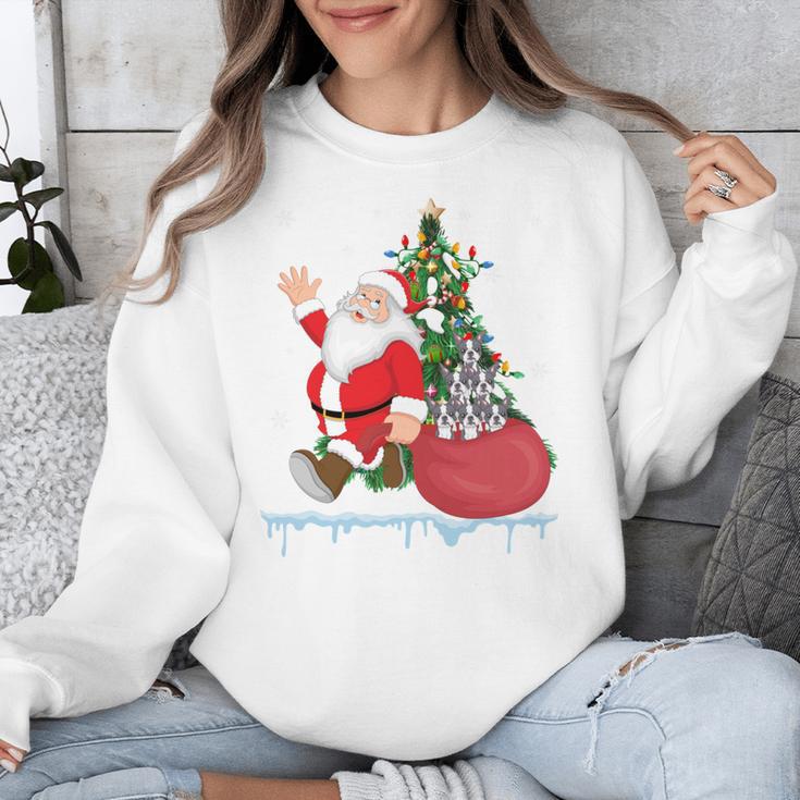 Santa Ugly Christmas Tree Lights Boston Terrier Dog Lover Unisex Sweatshirt, Boston Terrier Christmas Gifts, funny design