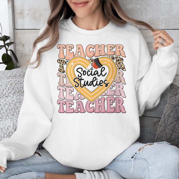 Social Studies Teacher Pencil Heart Leopard Back To School Unisex Sweatshirt, funny design