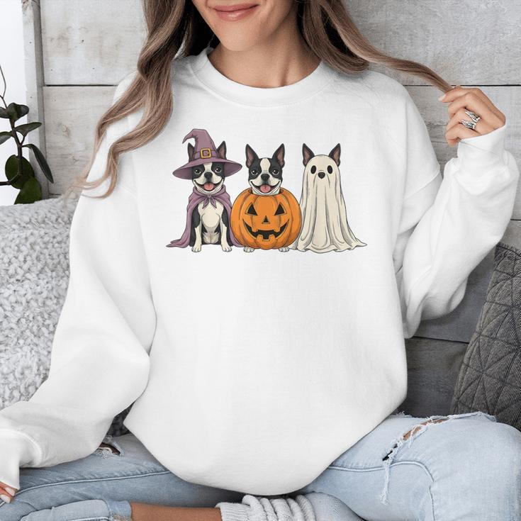 Spooky Ghost Boston Terrier Pumpkin Halloween Dog Lover Unisex Sweatshirt, Boston Terrier Ghost Gifts, Boston Terrier Halloween Gifts, funny design