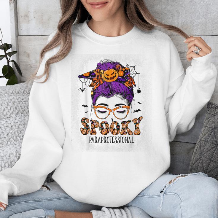 Spooky Paraprofessional Life Halloween Messy Bun Teacher For Men Women Unisex Sweatshirt, funny design Spooky Paraprofessional Life Halloween Messy Bun Teacher For Men Women Unisex Sweatshirt, funny design