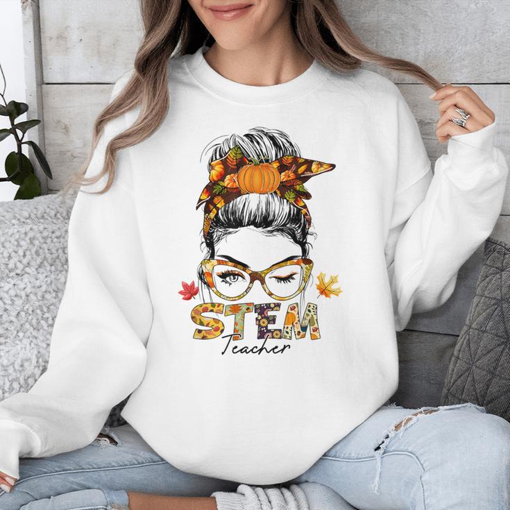 STEM Teacher Messy Bun Fall Vibes Autumn Thanksgiving Men Women Unisex Sweatshirt, funny design STEM Teacher Messy Bun Fall Vibes Autumn Thanksgiving Men Women Unisex Sweatshirt, funny design