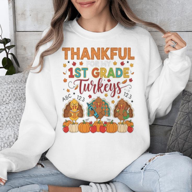 Teach Thanksgiving Teacher Thankful For My 1st Grade Turkeys Unisex Sweatshirt, funny design