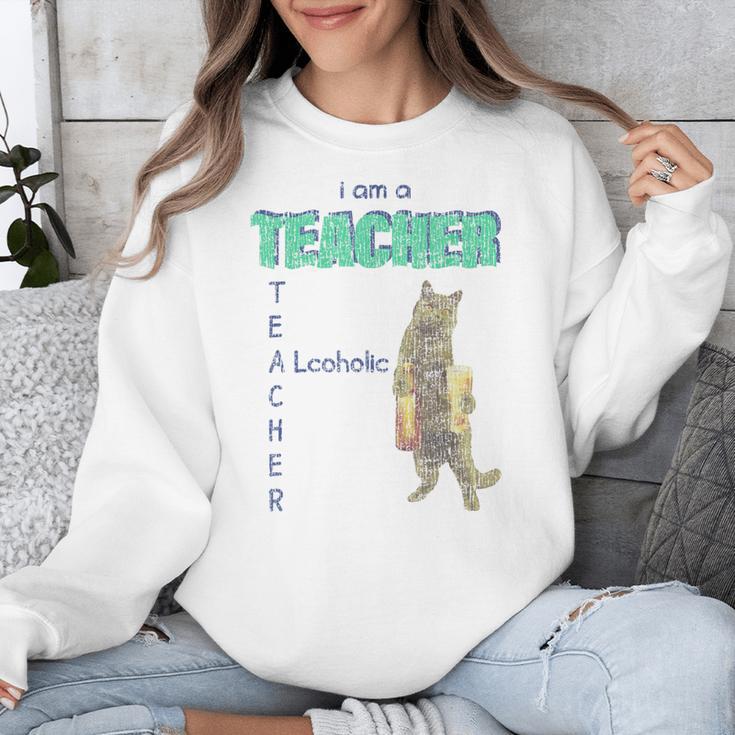 I Am A Teacher Alcoholic Cat Beer Feline Men Women Unisex Sweatshirt, funny design