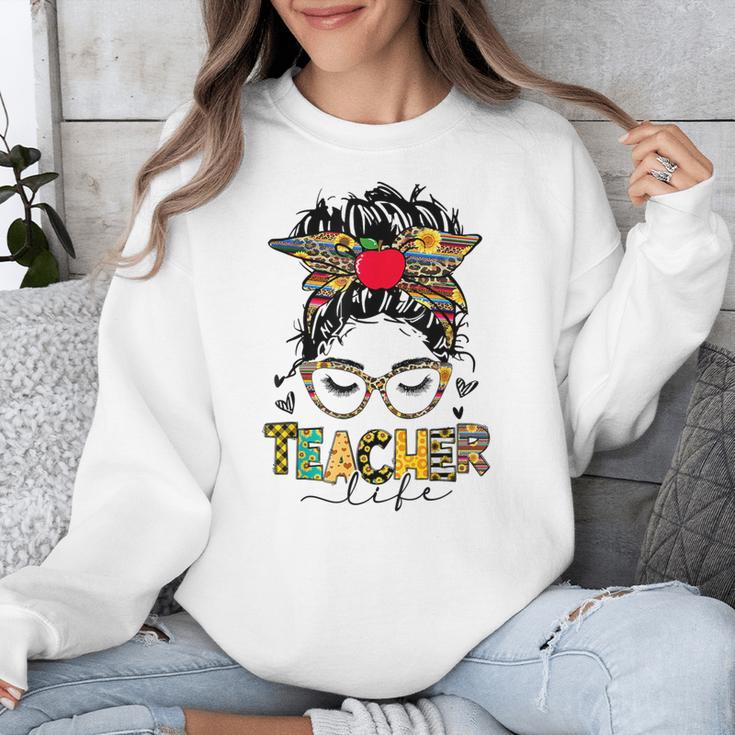 Teacher Life Messy Bun Glasses Leopard Sunflower Unisex Sweatshirt, funny design Teacher Life Messy Bun Glasses Leopard Sunflower Unisex Sweatshirt, funny design