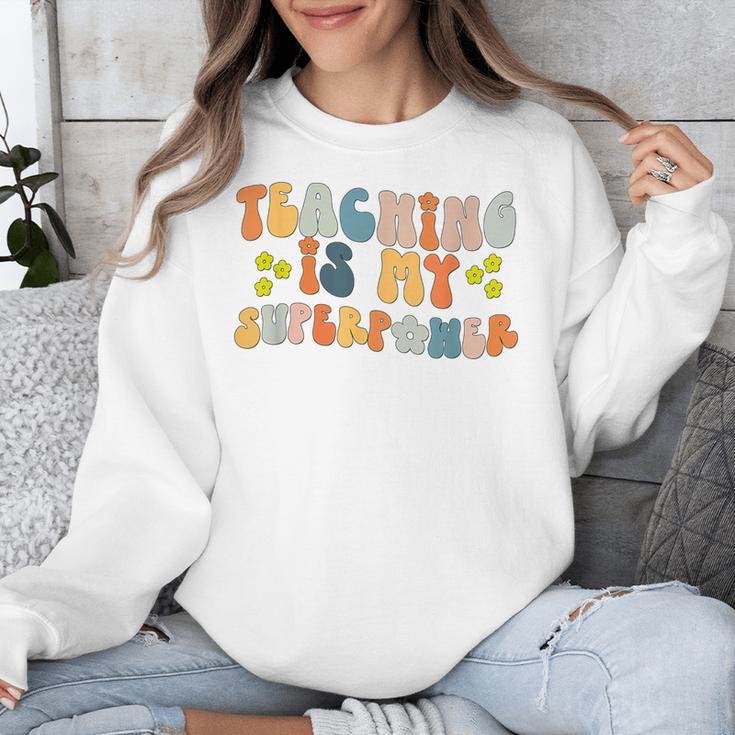 Teaching Is My Superpower Vintage Groovy University Teacher Unisex Sweatshirt, Groovy Teacher Gifts, funny design
