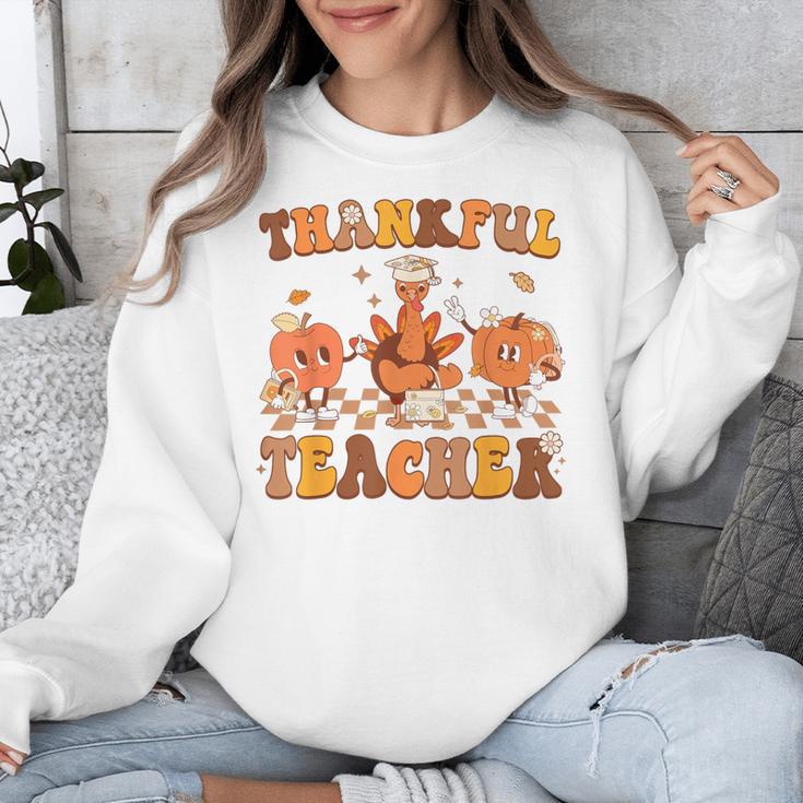 Thankful Teacher Retro Groovy Thanksgiving Fall Women Men Unisex Sweatshirt, Groovy Teacher Gifts, funny design