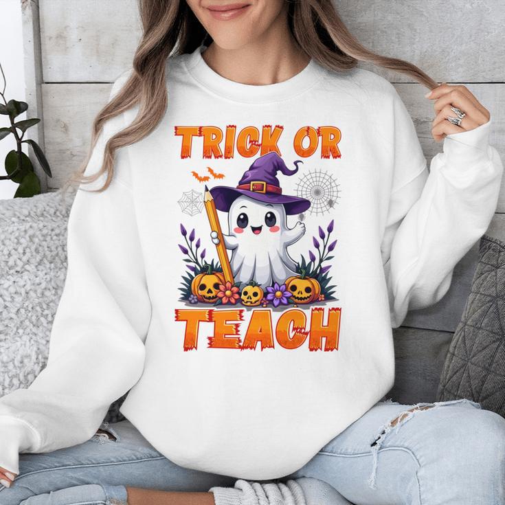 Trick Or Teach Teacher Halloween Ghost Pencil Floral Unisex Sweatshirt, funny design