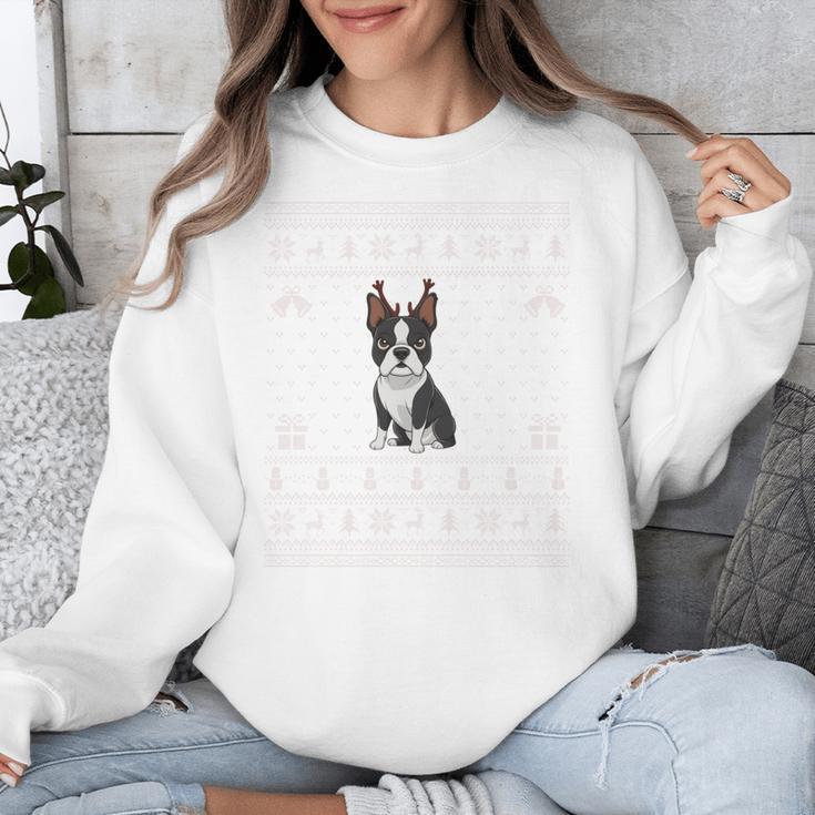Ugly Xmas Sweater Style Boston Terrier Reindeer Christmas Unisex Sweatshirt, Boston Terrier Christmas Gifts, funny design