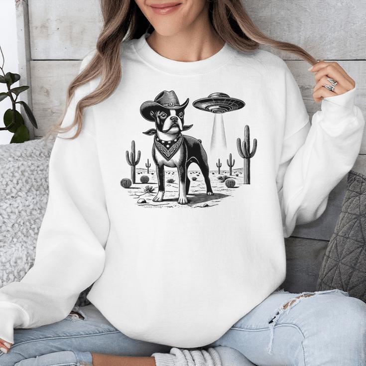Vintage Boston Terrier UFO Western Wild West Dog Mom Dad Unisex Sweatshirt, Mom Gifts, Boston Terrier Dad Gifts, Boston Terrier Mom Gifts, funny design