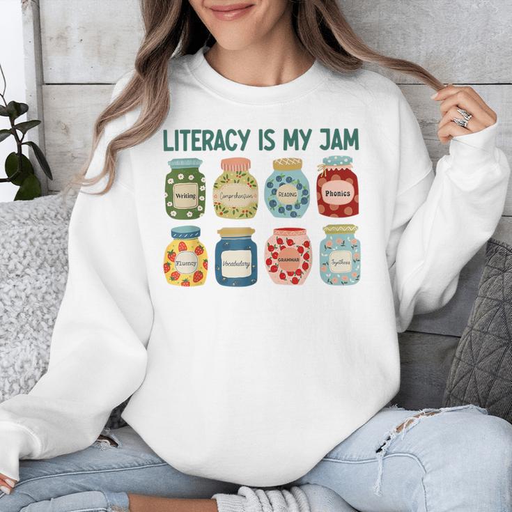 Women Literacy Is My Jam Literacy Teacher Reading Teacher Unisex Sweatshirt, funny design