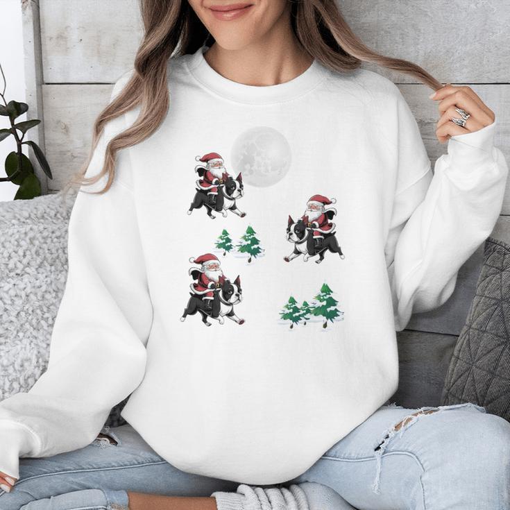 Xmas Tree Santa Riding Boston Terrier Christmas Unisex Sweatshirt, Boston Terrier Christmas Gifts, Boston Terrier Riding Gifts, funny design