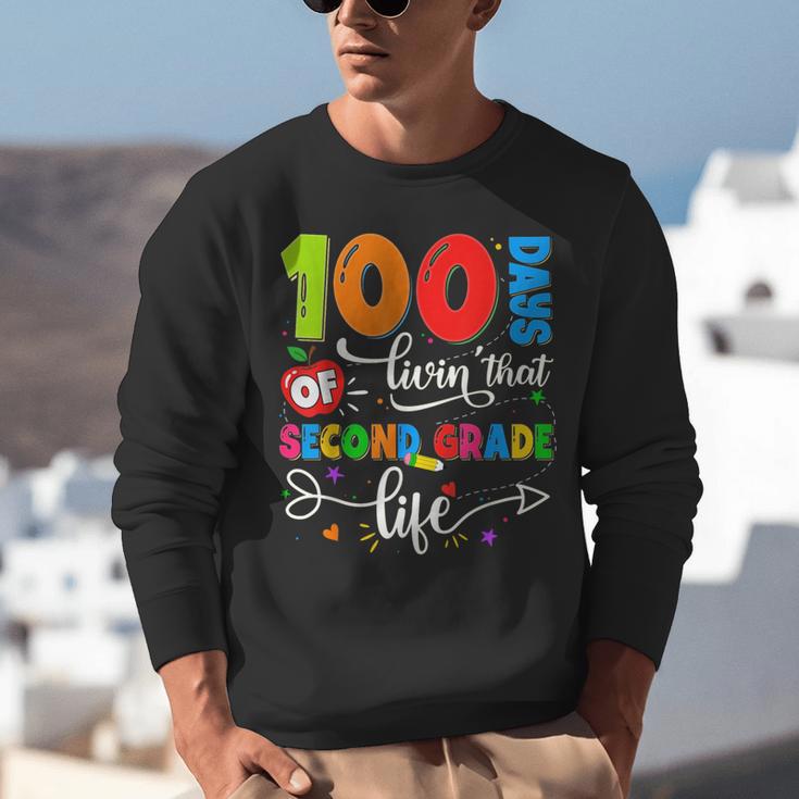 100 Days Of Living That 2nd Grade Life Boy Girl Teacher Unisex Sweatshirt, 2nd Grade Teacher Sweatshirts, funny gift