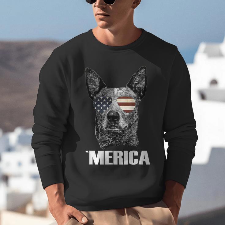 4th July Blue Heeler Dog Merica Patriotic USA Flag Cute Unisex Sweatshirt, funny gift