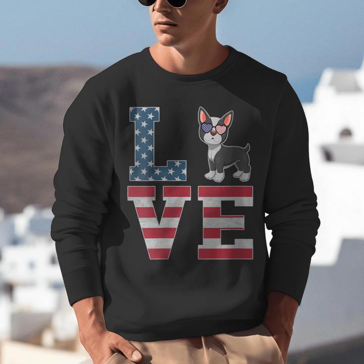4th Of July Decor Patriotic LOVE Boston Terrier USA Flag Unisex Sweatshirt, Patriotic Boston Terrier Sweatshirts, Boston Terrier 4th Of July Sweatshirts, funny gift