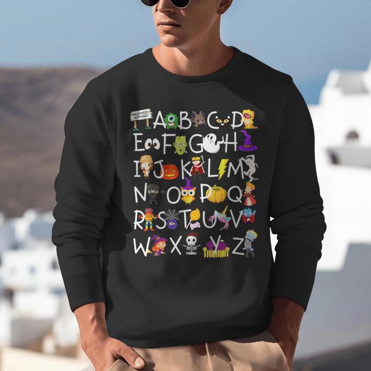 Alphabet ABCs Halloween Characters Kindergarten Teacher Kids Unisex Sweatshirt, funny gift