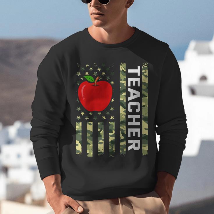 American Flag Camouflage Teacher Patriotic 4th Of July Unisex Sweatshirt, funny gift