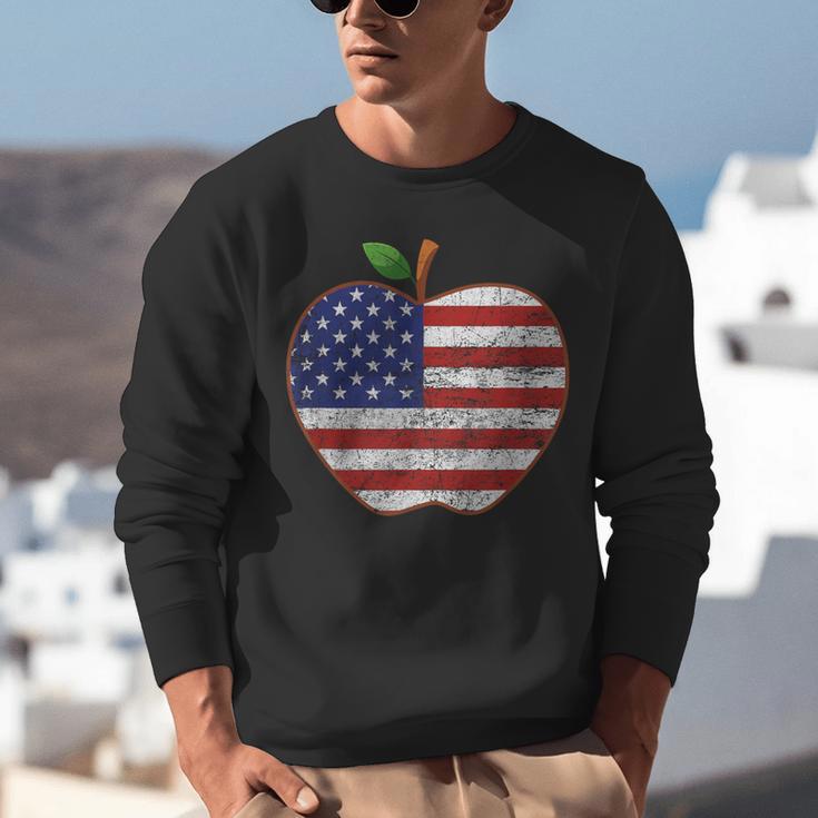 American Flag Teachers Students Apple 4th Of July Vintage Unisex Sweatshirt, funny gift