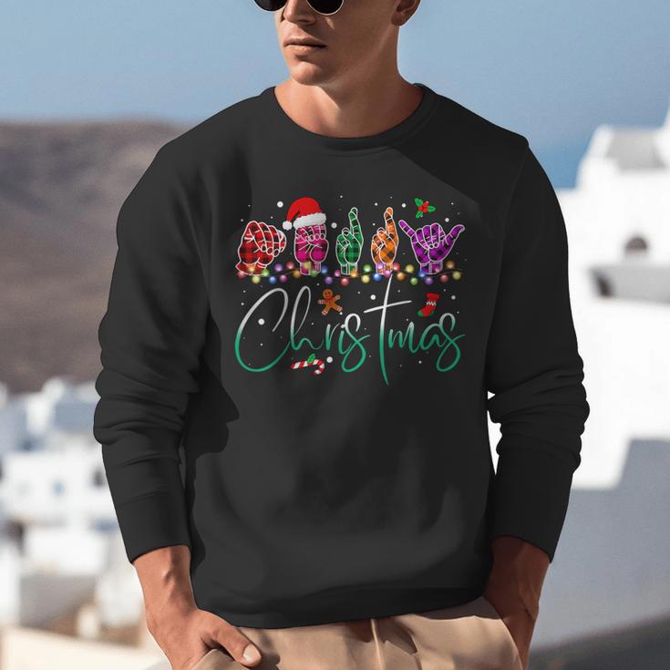 ASL Christmas Buffalo Plaid Teacher American Sign Language Unisex Sweatshirt, funny gift