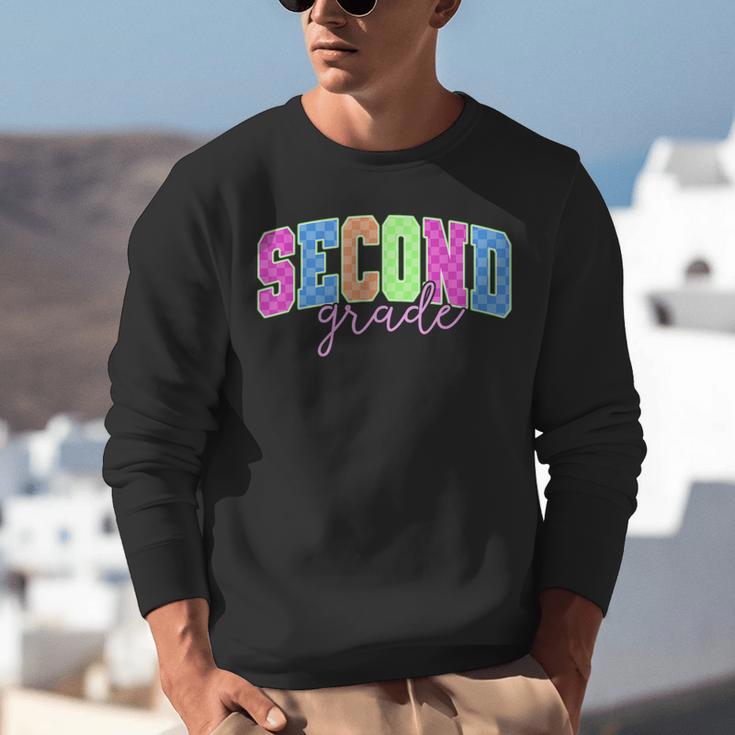 Back To School Neon Checkered Second Grade Colorful Teacher Unisex Sweatshirt, funny gift Back To School Neon Checkered Second Grade Colorful Teacher Unisex Sweatshirt, funny gift