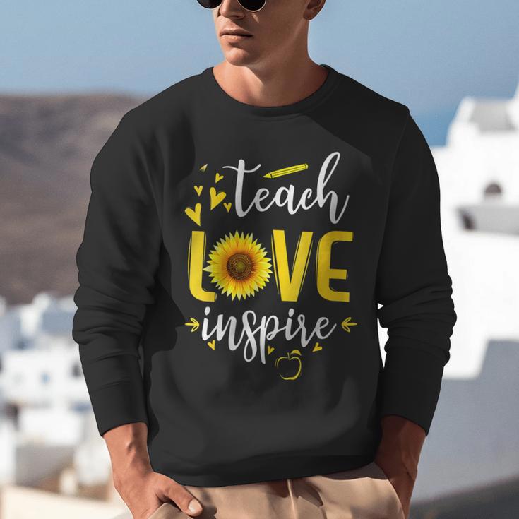 Back To School Teach Love And Inspire Teacher Sunflower Unisex Sweatshirt, funny gift Back To School Teach Love And Inspire Teacher Sunflower Unisex Sweatshirt, funny gift