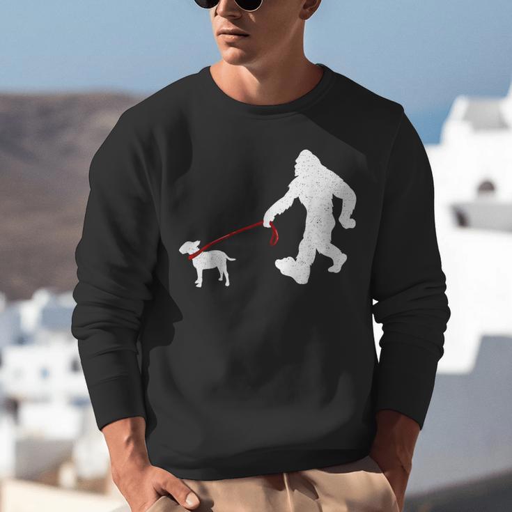 Bigfoot Walking With Bull Terrier Dog Unisex Sweatshirt, funny gift