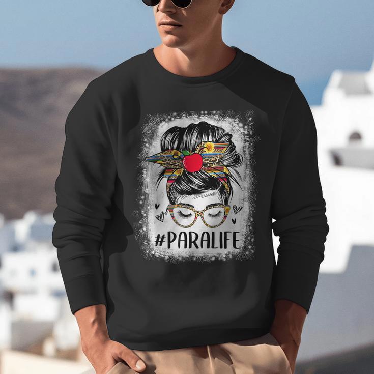 Bleached Teacher Para Life Paraprofessional Cute Messy Bun For Men Women Girls Kids Unisex Sweatshirt, funny gift