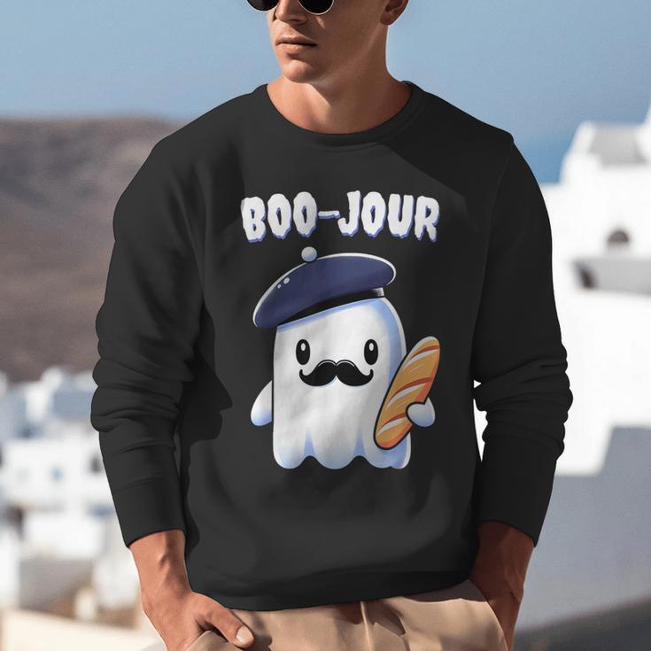 Boo Jour Ghost French Teacher Vintage Teacherlife Groovy Unisex Sweatshirt, Groovy Teacher Sweatshirts, funny gift