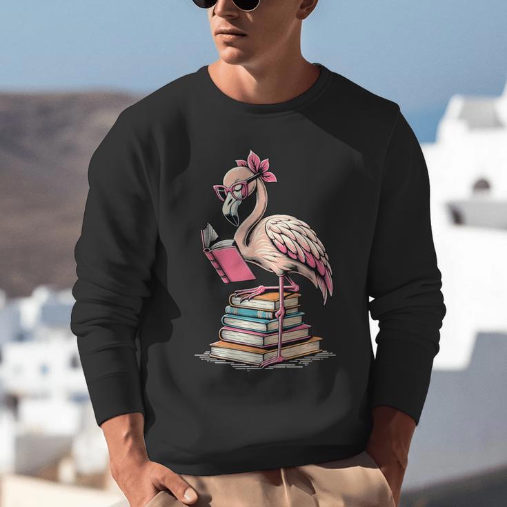 Book Lover Cute Flamingo Reading Teacher Librarian Women Unisex Sweatshirt, funny gift