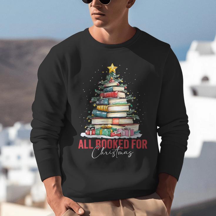 All Booked For Christmas Xmas Tree Teacher Holiday Pajamas Unisex Sweatshirt, funny gift
