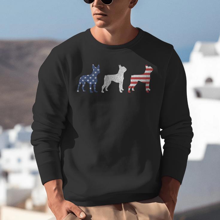Boston Terrier 4th Of July Dog Patriotic USA Flag Man Woman Unisex Sweatshirt, Patriotic Boston Terrier Sweatshirts, Boston Terrier 4th Of July Sweatshirts, funny gift