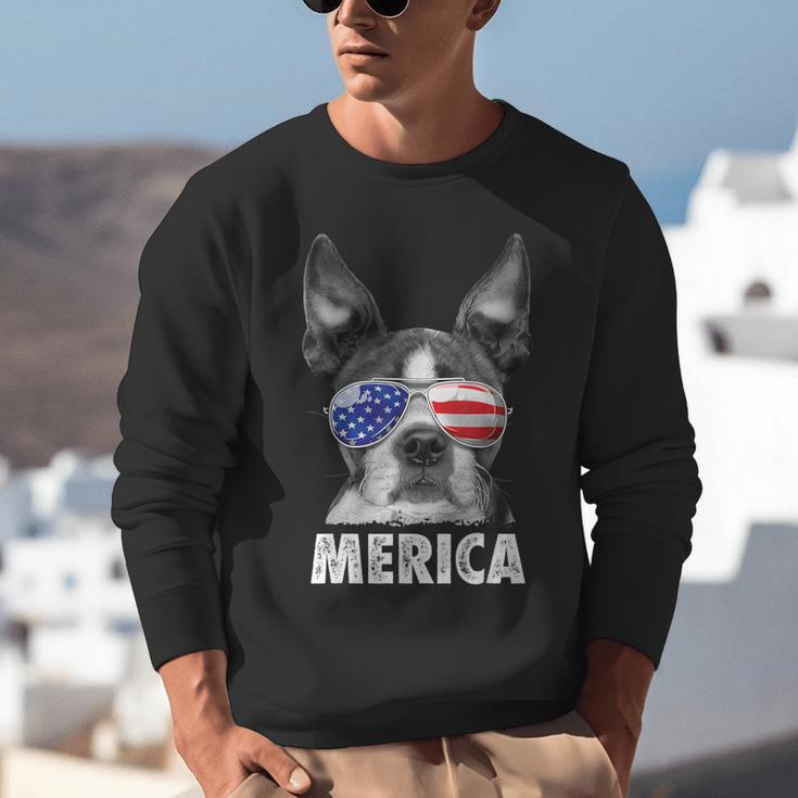 Boston Terrier 4th Of July Merica Men Women USA Flag Vintage Unisex Sweatshirt, Boston Terrier 4th Of July Sweatshirts, funny gift