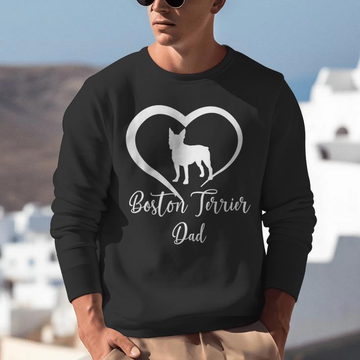 Boston Terrier Dad Cute Boston Terrier Silhouette Heart Unisex Sweatshirt, Boston Terrier Dad Sweatshirts, funny gift