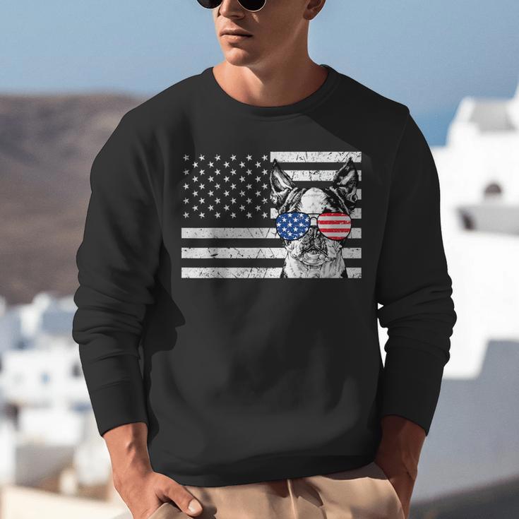 Boston Terrier Dog 4th Of July US American Flag Patriotic Unisex Sweatshirt, American Boston Terrier Sweatshirts, Patriotic Boston Terrier Sweatshirts, Boston Terrier 4th Of July Sweatshirts, funny gift