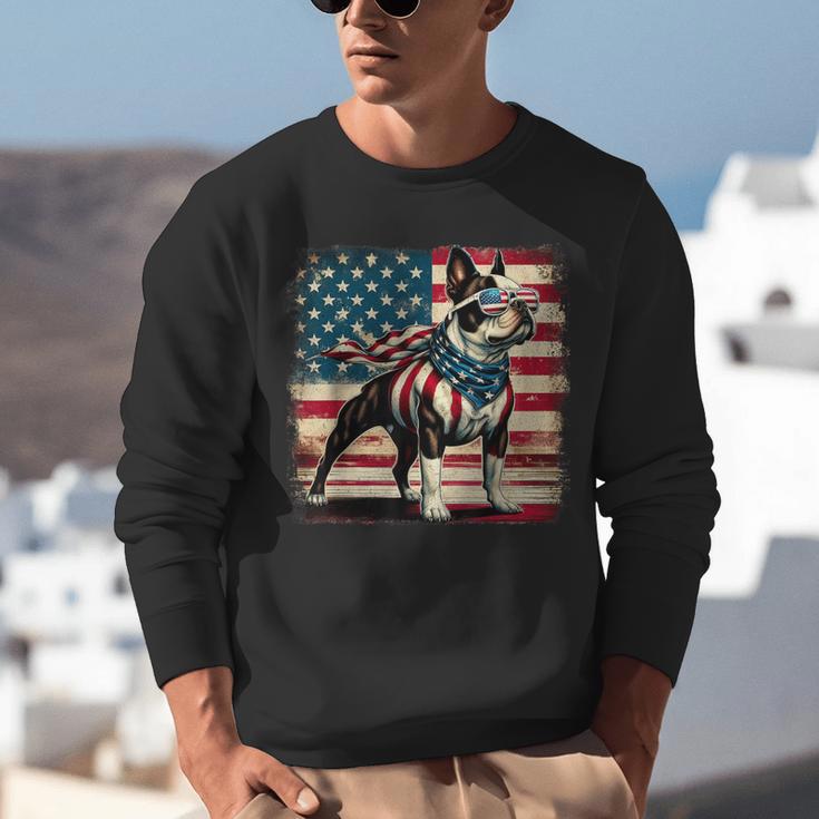 Boston Terrier Dog 4th Of July USA American Flag Patriotic Unisex Sweatshirt, American Boston Terrier Sweatshirts, Patriotic Boston Terrier Sweatshirts, Boston Terrier 4th Of July Sweatshirts, funny gift