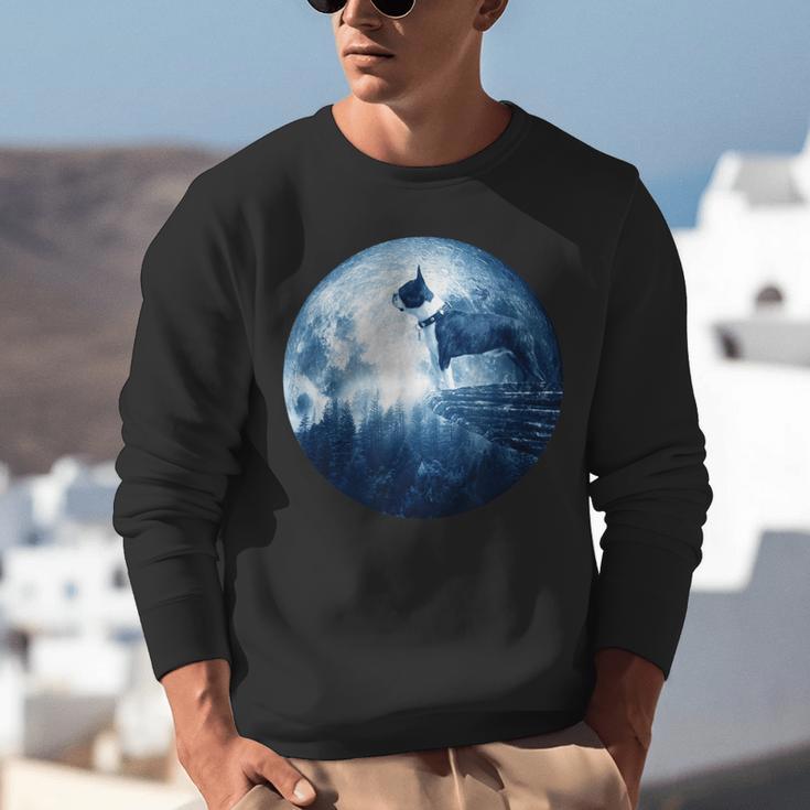 Boston Terrier Dog Moon Dog Mom Dad Women Men Dog Lovers Unisex Sweatshirt, Boston Terrier Mom Sweatshirts, Boston Terrier Dad Sweatshirts, funny gift